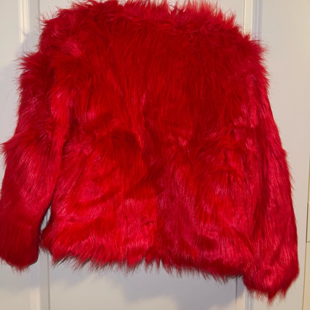 Red faux fur jacket